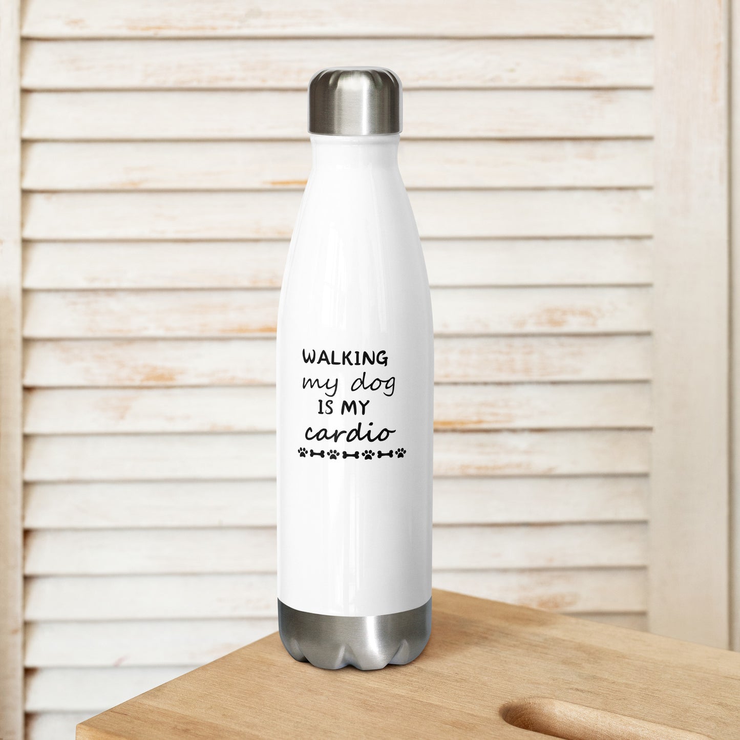 17oz Stainless Steel Water Bottle color white front side on a table