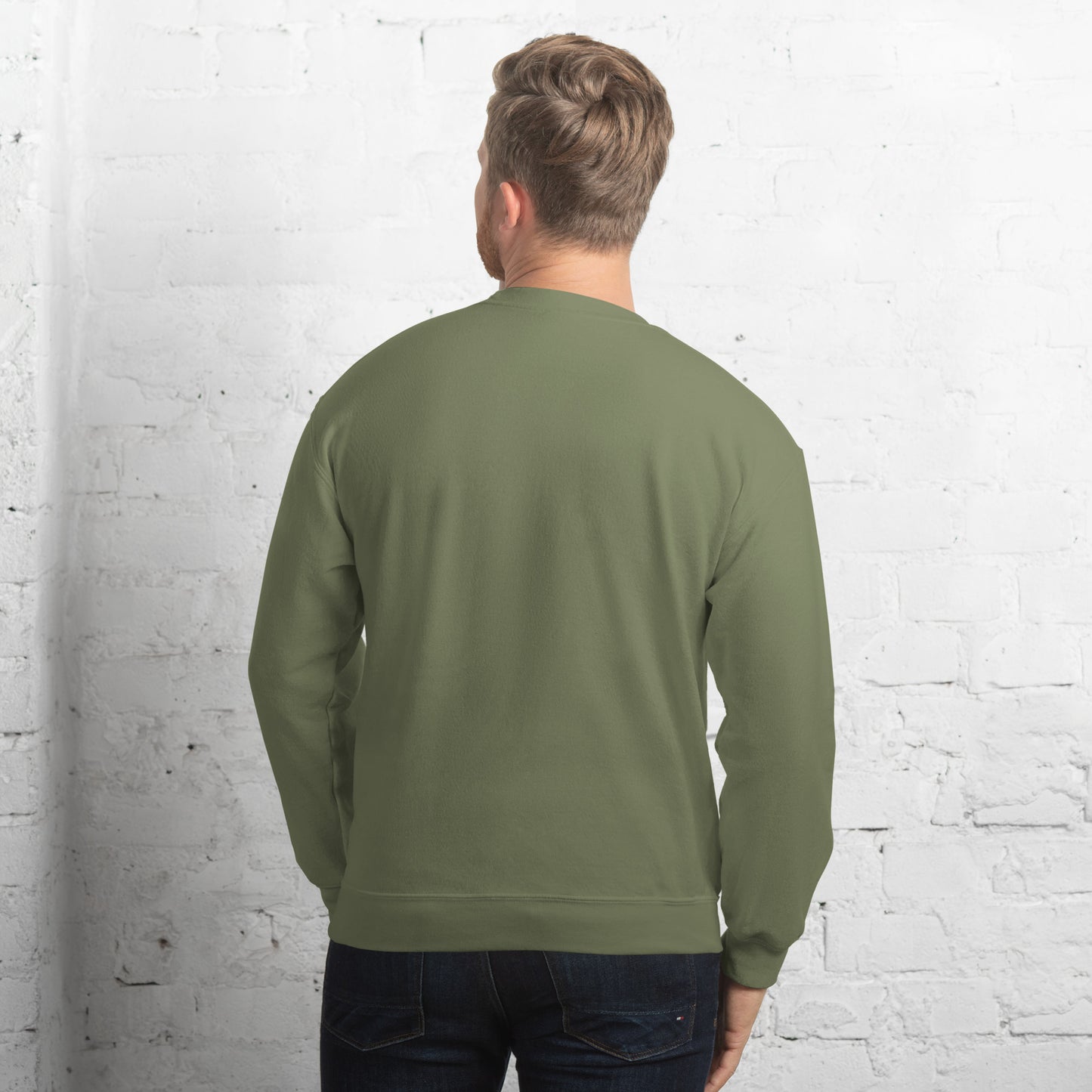 Dog dad classic crewneck sweatshirt color military green back side