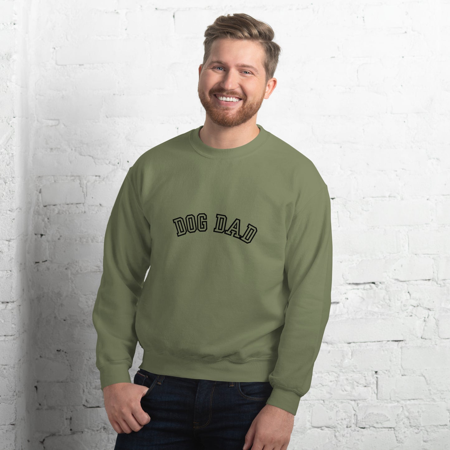 Dog dad classic crewneck sweatshirt color military green front side