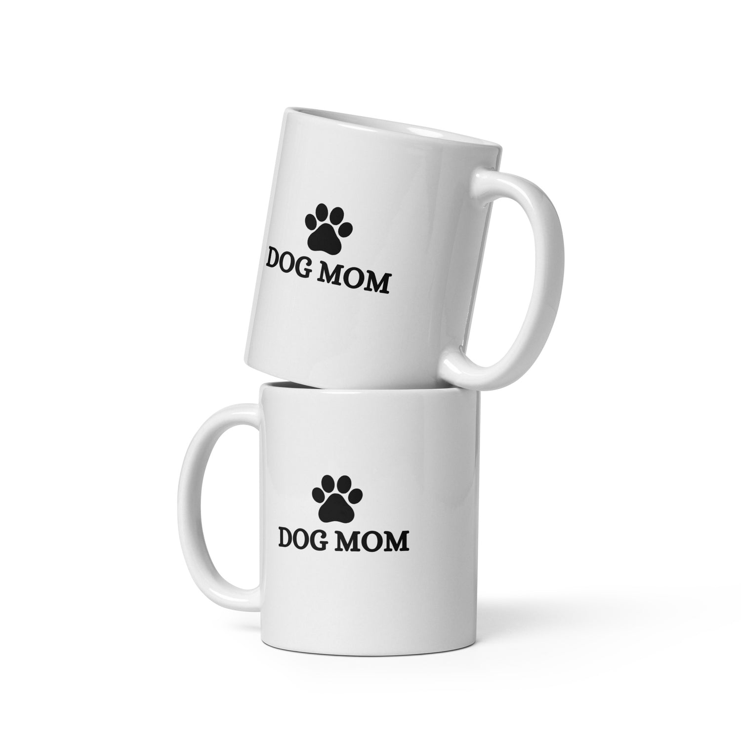 Two ceramic mugs on top front side color white dog mom