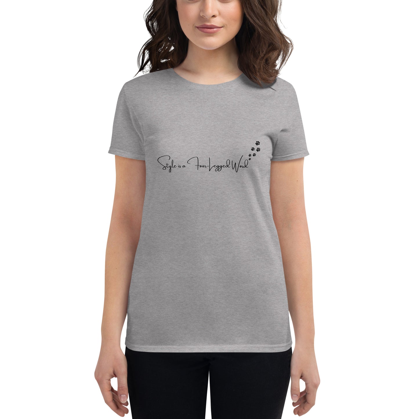 Style is a four legged world Women t-shirt cotton polyester front side color grey