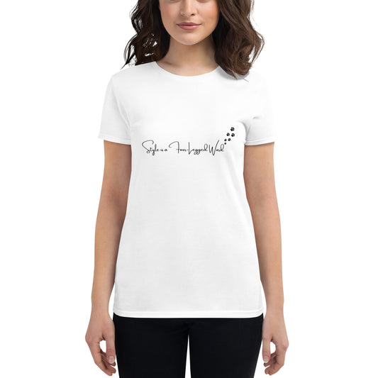 Style is a four legged world Women t-shirt cotton polyester front side color white