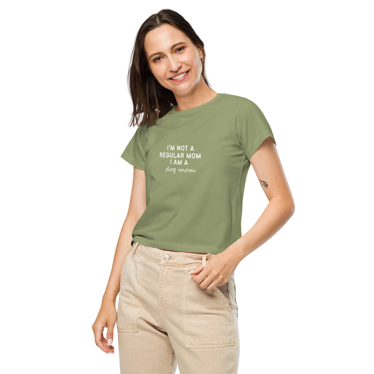 I'm not a regular mom Women Longline Tee ultra soft cotton front side color artichoke