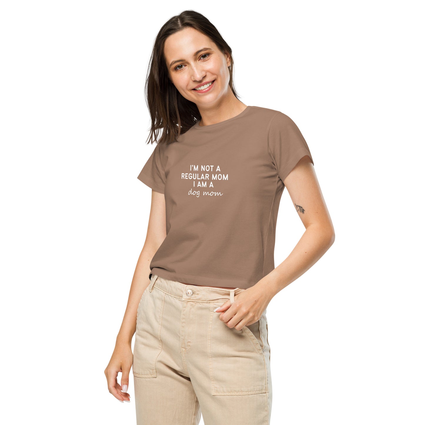 I'm not a regular mom Women Longline Tee ultra soft cotton front side color latte